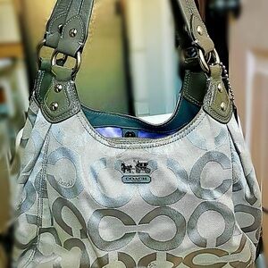 Coach Silver and Gray Signature Shoulder Bag